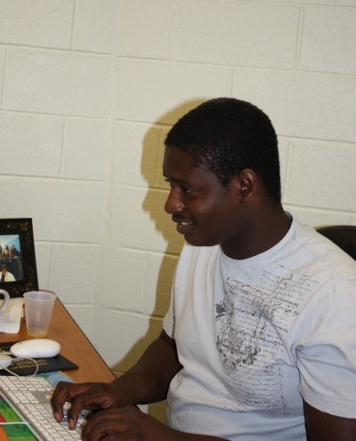 Justin Clarke working on his thank you letters.